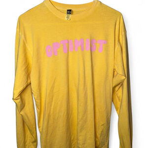 Optimist Yellow long sleeve tee with pink lettering
